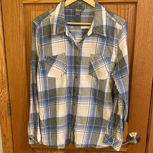 Natural Reflections Blue/Tan Plaid Women’s Button-Down Shirt Country Western XL